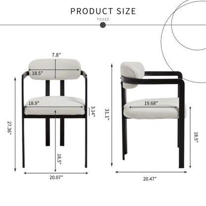 Modern Boucle Dining Chairs Set of 2, Mid-Century Upholstered Kitchen Chairs with Black Metal Legs