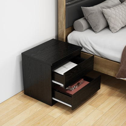19.7 Inch Black Handle-Free Nightstand, 2 Drawers Thickened Top Plate Bedroom Storage Side Table