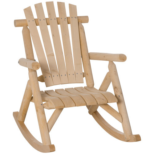 Outsunny Outdoor Wooden Rocking Chair, Single-Person Rustic Rocker with Slatted Seat