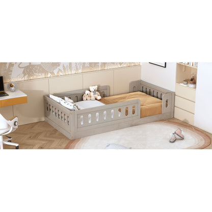 Wood Twin Size Platform Bed with Guardrail, Natural
