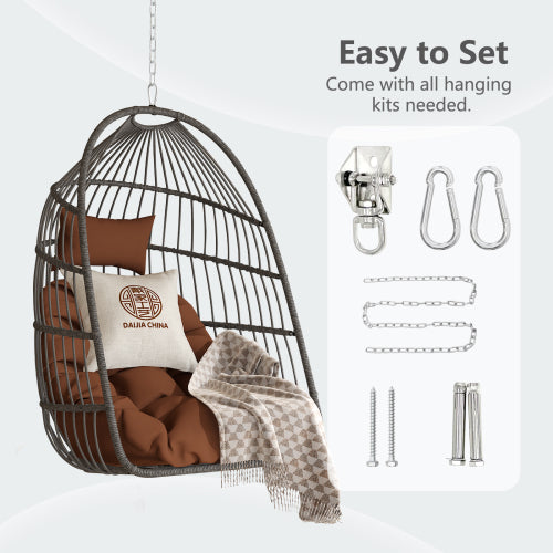 Outdoor garden rattan egg swing chair hanging chair PE hanging chair brown