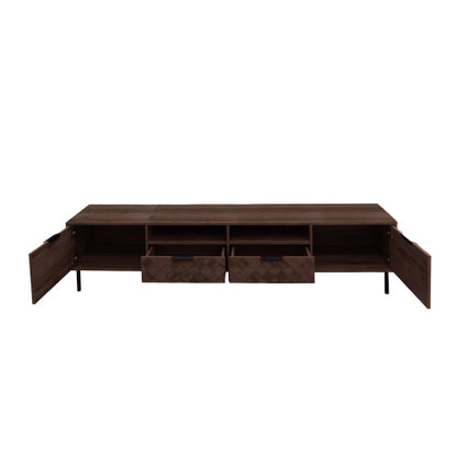 78.7 inch Walnut 3D Diamond Texture TV Stand Heavy Iron Leg Media Console Fits 85 inch TV
