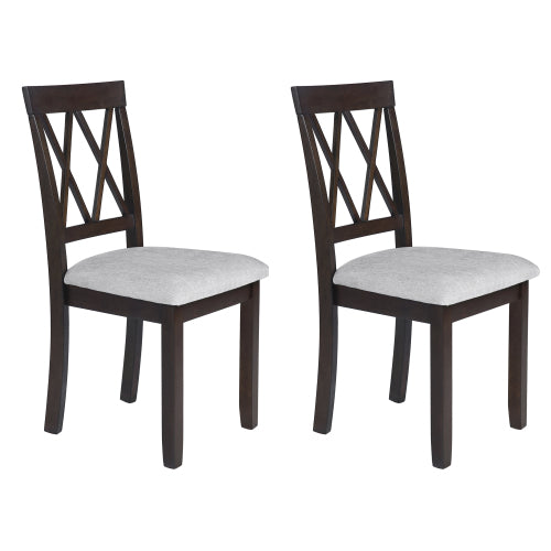 Dining Chairs Set of 4, Espresso Upholstered Fabric Chairs with Solid Wood Legs