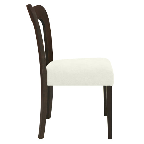 Set of 2 Dark Brown Rubberwood Open Back Dining Chairs, Minimalist Beige Upholstered Armless Kitchen Chairs