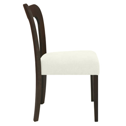 Set of 2 Dark Brown Rubberwood Open Back Dining Chairs, Minimalist Beige Upholstered Armless Kitchen Chairs