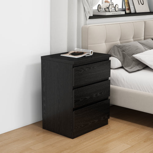 19.7 Inch Black Handle-Free Nightstand, 3 Drawers Thickened Top Plate Modern Side Table