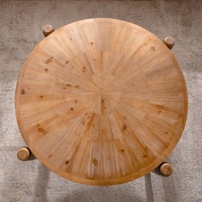 36.22inch  Round Radial Grain Coffee Table, Solid Wood & MDF with Black Metal Accent Legs