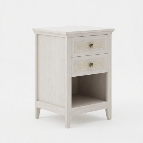 Set of 2 White Rattan Boho Nightstands