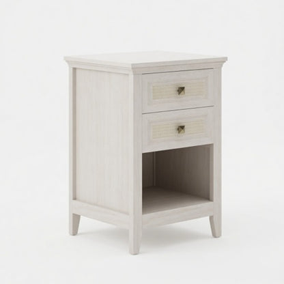 Set of 2 White Rattan Boho Nightstands