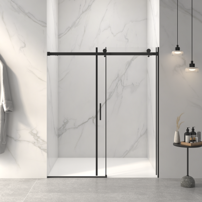 56-60"W x 72"H Frameless Sliding Shower Door,5/16" (8mm) Thick SGCC Tempered Clear Glass,Double Side Easy Clean Coat, Matte Black Finished With Buffer