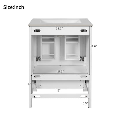 24-inch bathroom vanity with integrated undermount basin and a storage cabinet featuring 2 doors and 1 drawer. Includes double-layer door shelf, soft-close design, and versatile storage solutions