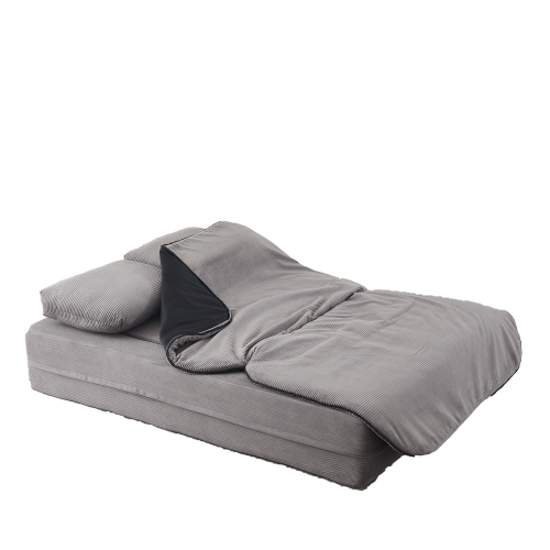 75 inch  Corduroy Convertible Floor Sofa Bed with Built-in Blanket & 4 Pillows