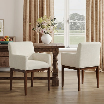 Upholstered Rubberwood Dining Armchairs, Set of 2, Beige/Brown