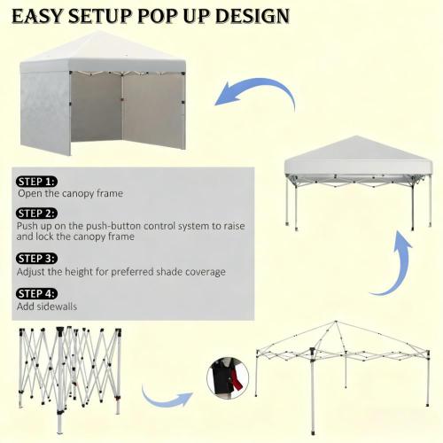 Height Adjustable Instant Party Tent Shelter Gazebo,Pop Up Canopy Tent with 3 Sidewalls, Leg Weight Bags and Carry Bag