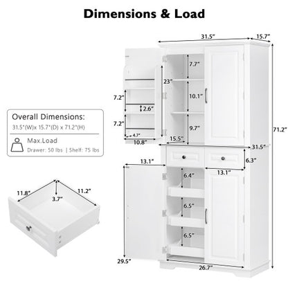 71inch  Farmhouse Pantry Cabinet with Pull-Out Organizers White