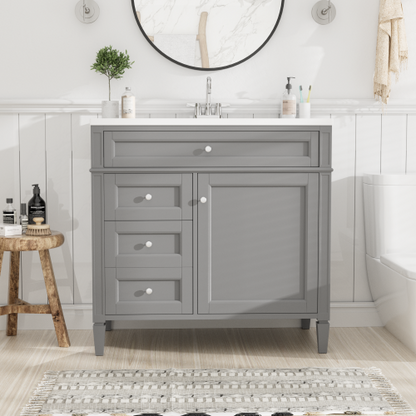 36'' Bathroom Vanity with Top Sink, Modern Bathroom Storage Cabinet with 2 Drawers and a Tip-out Drawer, Single Sink Bathroom Vanity