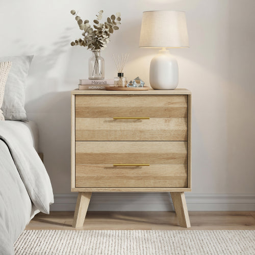 Oak 2-Drawer Medieval Modern Nightstand