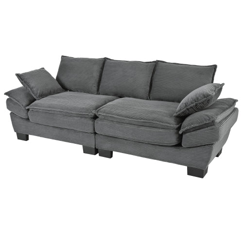 85.4 inch  U-Shape Modern Curved Corduroy Sofa with 2 Decor Throw Pillows