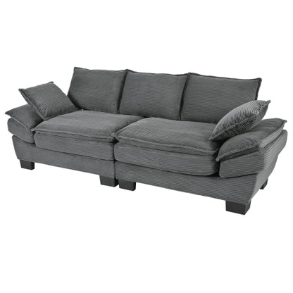 85.4 inch  U-Shape Modern Curved Corduroy Sofa with 2 Decor Throw Pillows