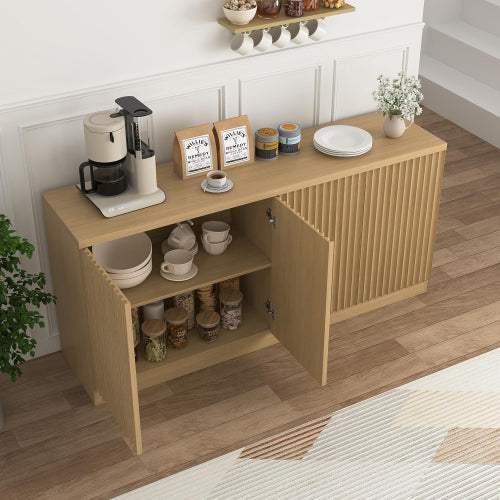 Buffet Cabinet with Storage, 62.60 inch Sideboard Cabinet with 4 Doors & Shelves, Wooden Kitchen Coffee Bar Credenza Storage for Living Room, Hallway Natural