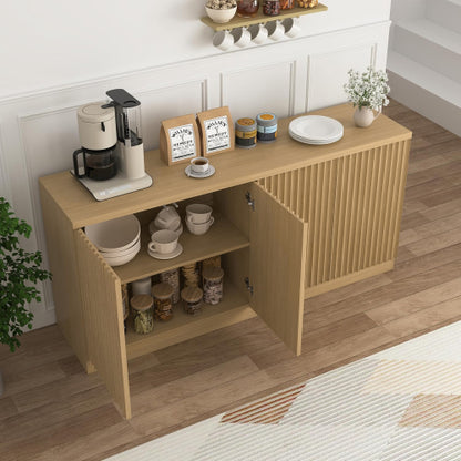 Buffet Cabinet with Storage, 62.60 inch Sideboard Cabinet with 4 Doors & Shelves, Wooden Kitchen Coffee Bar Credenza Storage for Living Room, Hallway Natural