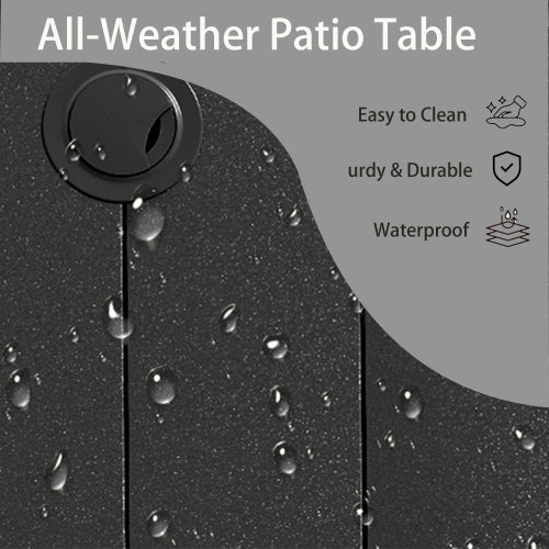 Outdoor Round Patio Dining Table for 6-7, All Weather Metal Dining Table with Umbrella Hole for Deck Lawn Garden Backyard, Black Color