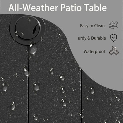 Outdoor Round Patio Dining Table for 6-7, All Weather Metal Dining Table with Umbrella Hole for Deck Lawn Garden Backyard, Black Color