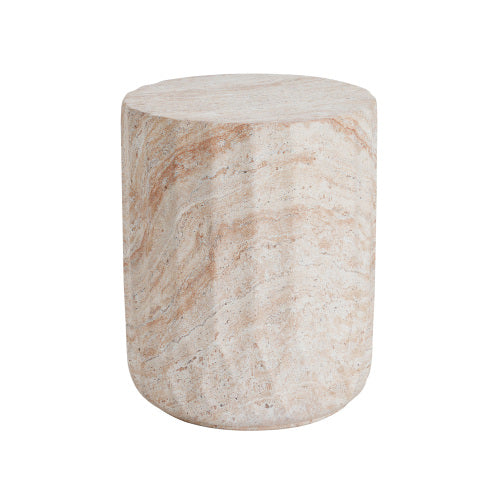 Outdoor/Indoor Lightweight Concrete Side Table,Cylinder Travertine Finish Accent Table