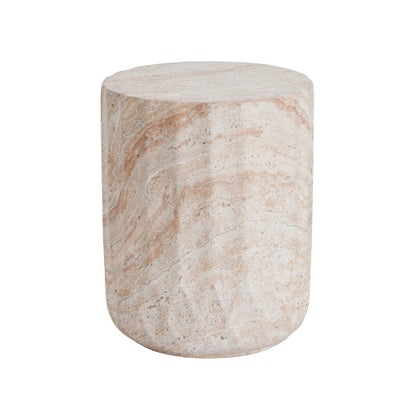Outdoor/Indoor Lightweight Concrete Side Table,Cylinder Travertine Finish Accent Table
