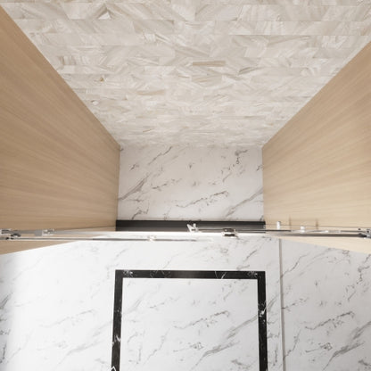 Frameless Single sliding shower door 56-60 "W x 76" H, 1/4 "(6 mm) Clear Tempered Glass, Explosion Proof Film, Stainless Steel Handle Square Tube Track Brushed Nickel