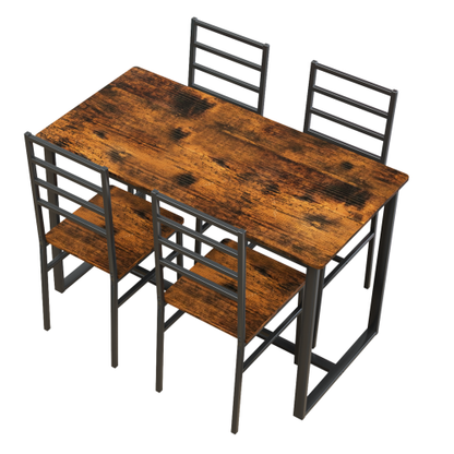 5-Piece Modern Dining Table Set with Metal Frame and MDF Chairs, Industrial Kitchen Furniture Set for 4