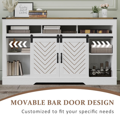 Farmhouse 58 inch TV Stand with Sliding Barn Doors and Storage Cabinet