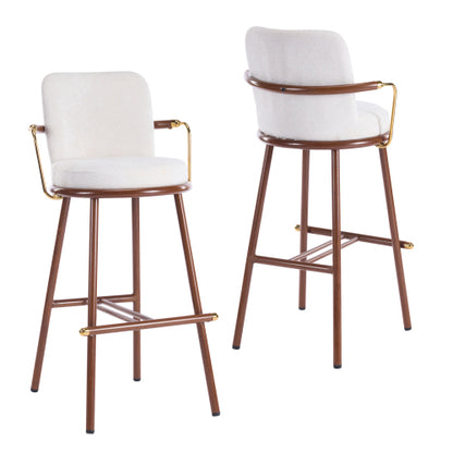 Indoor Upholstered Bar Stool with Metal Frame, Walnut Finished and Beige Upholstery, Set of 2