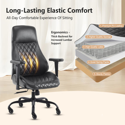 Home Office Desk Chair High Back Office Rubber Chair Casters Ergonomic Computer Chair with Lumbar Support Adjustable Height Rolling Swivel Chair Executive Task Armrests, Black PU