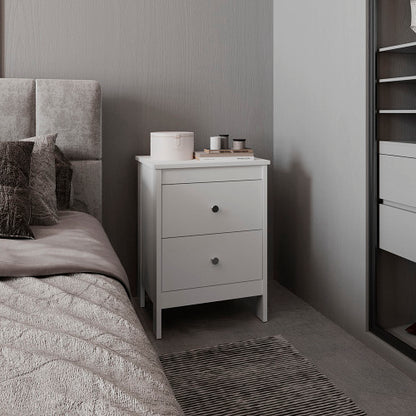White 2-Drawer Modern Nightstand, Engineered Wood