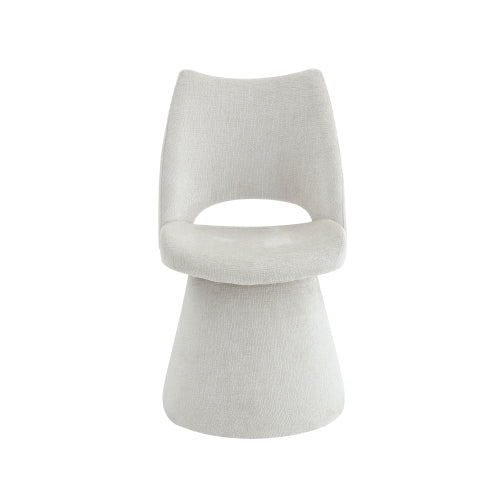 Modern Swivel Dining Chair with Hollow Back Design, Velvet Upholstered Accent Chair, 360¡ã Swivel Metal Base, Off-White, Set of 1