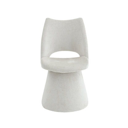 Modern Swivel Dining Chair with Hollow Back Design, Velvet Upholstered Accent Chair, 360¡ã Swivel Metal Base, Off-White, Set of 1