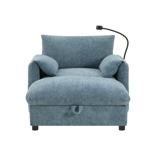 37 inch  Chenille Single Armchair, Storage Ottoman, USB-C Charger & Phone Holder