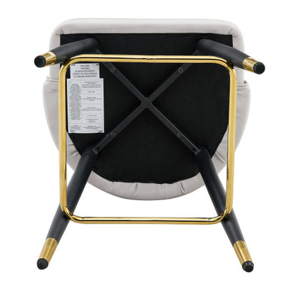 Set of 2  Light Gray PU Leather Bar Stools: 37.7inch High, 25inch Seat Height, Gold Accent Footrest, Ideal for Kitchen Island, Home Bar & Dining Area, Available in Black, White & Dark Gray Splicing Colors.
