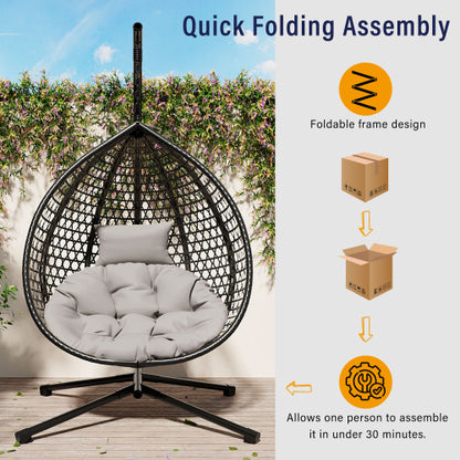 U_STYLE Sturdy Hammock Chair with Stand,Durable Hanging Egg Chair with Rattan Weaving