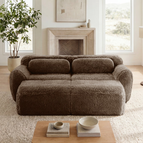 80 inch  Chocolate Plush Boneless Modular Sofa with Chaise,32D Sponge,No Assembly