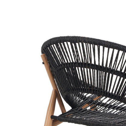 Cyril Outdoor Wicker Papasan Style Lounge Chair, Dark Grey Wicker with Grey Cushion, Set of 2