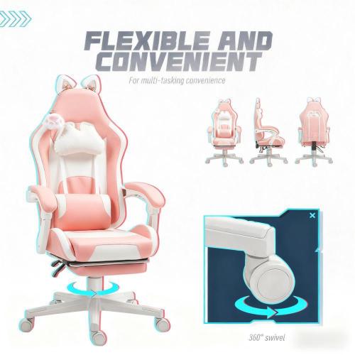 Gaming Chair with Footrest,Racing Gamer Chair, Headrest and Lumbar Support, For Home and Office