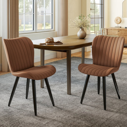 Set of 2 Modern Faux Leather Dining Chairs, Armless PU Leather Chairs with Brushed Metal Legs