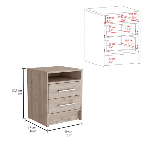 Light Gray 2-Drawer Nightstand with Top Shelf