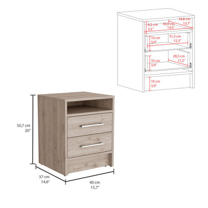 Light Gray 2-Drawer Nightstand with Top Shelf
