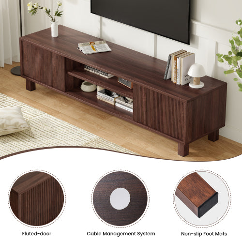 Modern Wooden TV Stand for 70 Inch TV with Adjustable Partition & Double Storage Cabinets