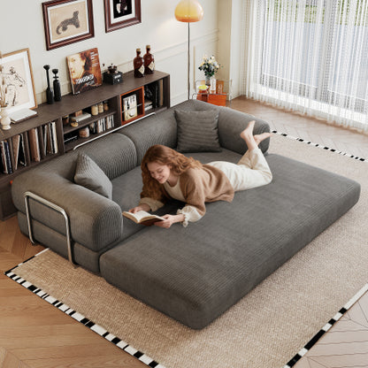 78.8 inch  Grey Boneless Corduroy Convertible Compressed Floor Sofa Bed, No Assembly