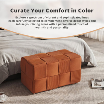 Brown Square Corduroy Ottoman Footrest, 300 LBS Engineered Wood Frame No-Assembly Multiuse Sofa Stool