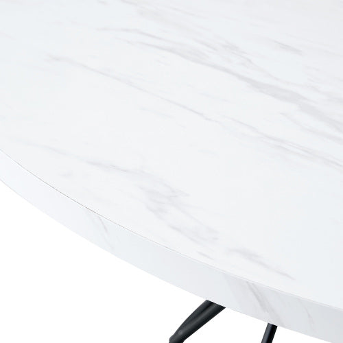 47.3 Inch Marble MDF Round Dining Table, Modern Industrial Hourglass Metal Bracket Table for 4-6 People